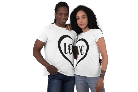 Love Printed Text Couple White -Printed T-Shirts