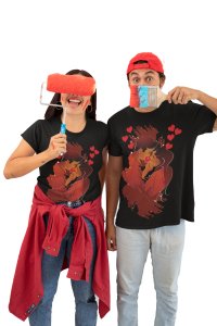 Couple Kissing with Hearts Printed Love Black -Printed T-Shirts