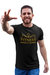 Fitness Gym, 2 Dashes (BG Golden), Round Neck Gym Tshirt (Black Tshirt) - Clothes for Gym Lovers - Suitable for Gym Going Person - Foremost Gifting Material for Your Friends and Close Ones