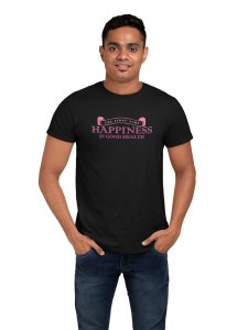 The First Time, Happiness Is Good Health, Round Neck Gym Tshirt (Black Tshirt) - Clothes for Gym Lovers - Suitable for Gym Going Person - Foremost Gifting Material for Your Friends and Close Ones