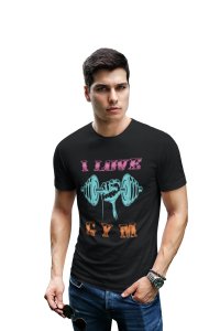 I Love Gym, (BG Pink, Blue and Orange), Round Neck Gym Tshirt (White Tshirt) - Clothes for Gym Lovers - Suitable for Gym Going Person - Foremost Gifting Material for Your Friends and Close Ones