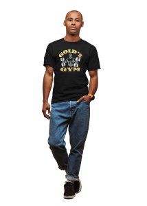 Gold's Gym, (BG Yellow and White), Round Neck Gym Tshirt (Black Tshirt) - Clothes for Gym Lovers - Suitable for Gym Going Person - Foremost Gifting Material for Your Friends and Close Ones