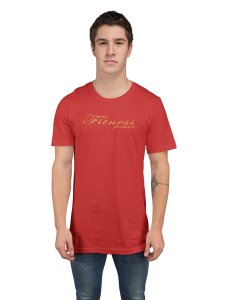 Fitness Power, Cursive Handwriting, Round Neck Gym Tshirt (Red Tshirt) - Clothes for Gym Lovers - Suitable for Gym Going Person - Foremost Gifting Material for Your Friends and Close Ones