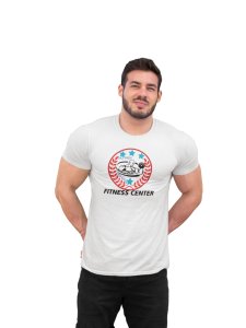 Fitness Center, Red Leaves Inside The Circle, Round Neck Gym Tshirt (White Tshirt) - Clothes for Gym Lovers - Suitable for Gym Going Person - Foremost Gifting Material for Your Friends and Close Ones