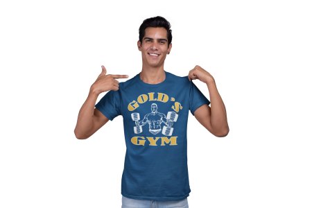 Gold's Gym, (BG Golden), Round Neck Gym Tshirt - Clothes for Gym Lovers (Blue Tshirt) - Suitable for Gym Going Person - Foremost Gifting Material for Your Friends and Close Ones