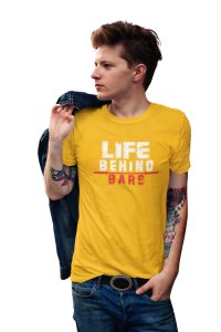 Life Behind Bars, Round Neck Gym Tshirt (White, Red) (Yellow Tshirt) - Clothes for Gym Lovers - Suitable for Gym Going Person - Foremost Gifting Material for Your Friends and Close Ones