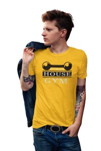 Power House Gym, Round Neck Gym Tshirt (Yellow Tshirt) - Clothes for Gym Lovers - Suitable for Gym Going Person - Foremost Gifting Material for Your Friends and Close Ones