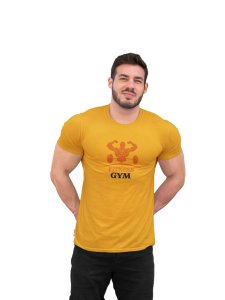 Fitness Gym, (BG Orange), Round Neck Gym Tshirt (Yellow Tshirt) - Foremost Gifting Material for Your Friends and Close Ones