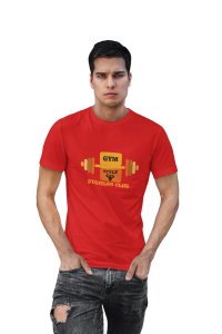 Gym Style, Fitness Club, (BG Orange and Yellow), Round Neck Gym Tshirt (Red Tshirt) - Foremost Gifting Material for Your Friends and Close Ones