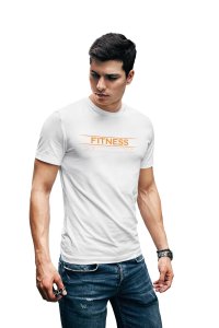 Fitness, (BG Orange), Round Neck Gym Tshirt (White Tshirt) - Clothes for Gym Lovers - Suitable for Gym Going Person - Foremost Gifting Material for Your Friends and Close Ones