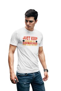 Just Keep Working Out, Until Someone Loves You, (BG Red and Yellow), Round Neck Gym Tshirt (White Tshirt) - Clothes for Gym Lovers - Foremost Gifting Material for Your Friends and Close Ones