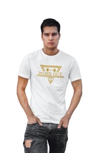Workout 100%, (BG Golden), Round Neck Gym Tshirt (White Tshirt) - Clothes for Gym Lovers - Foremost Gifting Material for Your Friends and Close Ones