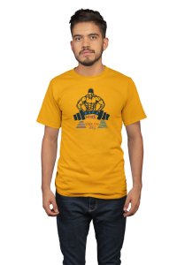 Work Hard, Dream Big, Scattered Colourful Letters, Round Neck Gym Tshirt (Yellow Tshirt) - Clothes for Gym Lovers - Suitable for Gym Going Person - Foremost Gifting Material for Your Friends and Close Ones
