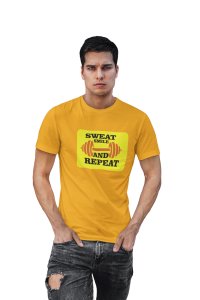 Sweat, Smile And Repeat, (BG Yellow), Round Neck Gym Tshirt (Yellow Tshirt) - Clothes for Gym Lovers - Suitable for Gym Going Person - Foremost Gifting Material for Your Friends and Close Ones