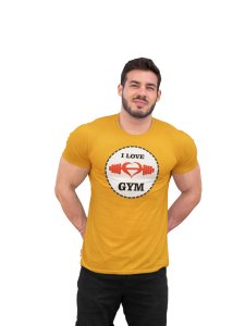 I Love Gym, Red Heart, Round Neck Gym Tshirt (Yellow Tshirt) - Clothes for Gym Lovers - Foremost Gifting Material for Your Friends and Close Ones