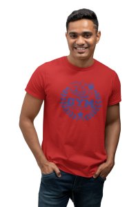 Gym Fitness Center, Blue Printed Leaves, Round Neck Gym Tshirt (Red Tshirt) - Clothes for Gym Lovers - Suitable for Gym Going Person - Foremost Gifting Material for Your Friends and Close Ones