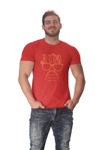 Gym Above Glasses Round Neck Gym Tshirt (BG Orange) (Red Tshirt) - Clothes for Gym Lovers - Suitable for Gym Going Person - Foremost Gifting Material for Your Friends and Close Ones