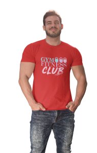 Gym, Fitness, Club (BG Blue, Violet and Pink), Round Neck Gym Tshirt (Red Tshirt) - Clothes for Gym Lovers - Suitable for Gym Going Person - Foremost Gifting Material for Your Friends and Close Ones
