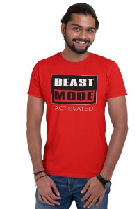 Beast Mode Activated, (BG Orange, White and Black), Round Neck Gym Tshirt (Red Tshirt) - Clothes for Gym Lovers - Foremost Gifting Material for Your Friends and Close Ones
