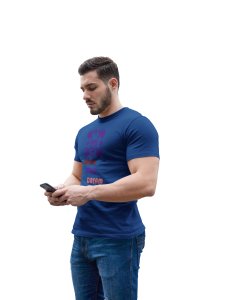 Work Hard, Dream Big, (BG Violet Skull), Round Neck Gym Tshirt (Blue Tshirt) - Clothes for Gym Lovers - Suitable for Gym Going Person - Foremost Gifting Material for Your Friends and Close Ones