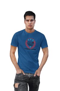 Fitness Center, Red Leaves Inside The Circle, Round Neck Gym Tshirt (Blue Tshirt) - Clothes for Gym Lovers - Suitable for Gym Going Person - Foremost Gifting Material for Your Friends and Close Ones