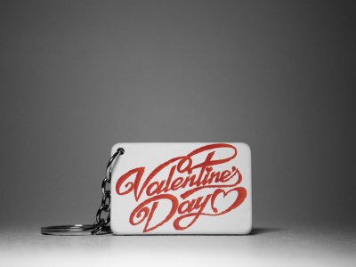 Valentine's Day text - White -Valentine's Special Keychains(Pack Of 2)