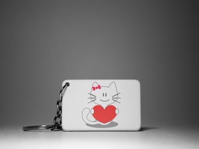 White Cat With Red Heart -White -Valentine's Special Keychains(Pack Of 2)