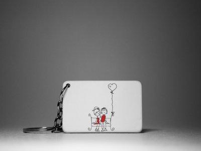 Couple Sitting On Bench-White -Valentine's Special Keychains(Pack Of 2)