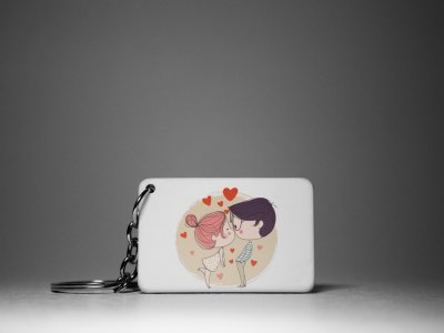 Cute Kissing Couple -White -Valentine's Special Keychains(Pack Of 2)