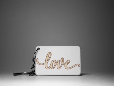 Love (Cream Colour Text)-White -Valentine's Special Keychains(Pack Of 2)