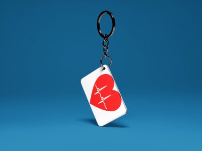 LifeLine Printed In Red Heart-White -Valentine's Special Keychains(Pack Of 2)