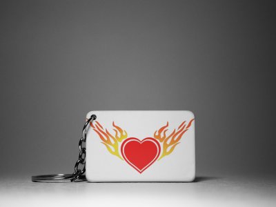 Heart With Fire-White -Valentine's Special Keychains(Pack Of 2)