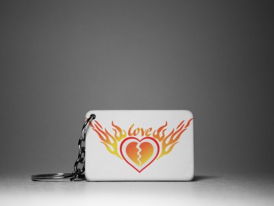 Love -Fire Heart -White -Valentine's Special Keychains(Pack Of 2)