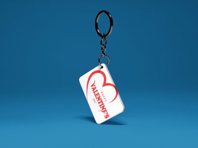 Happy Valentine's Day Text In Half Heart-White -Valentine's Special Keychains(Pack Of 2)