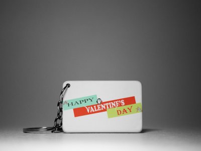 Happy Valentine's Day-Colourfull text -White -Valentine's Special Keychains(Pack Of 2)