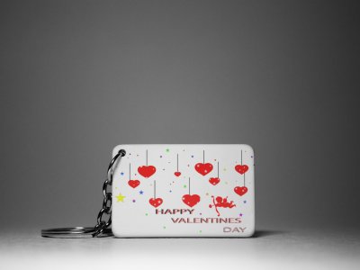Happy Valentine's Day-(BG Falling Hearts )-White -Valentine's Special Keychains(Pack Of 2)