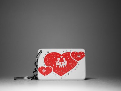Couple Sitting On Chair In Red Heart -White -Valentine's Special Keychains(Pack Of 2)