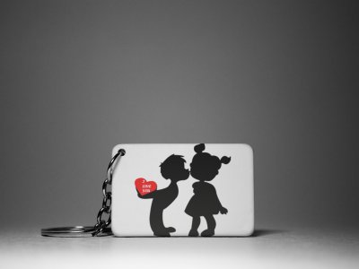 Boy Kissing Girl On Cheeks -White -Valentine's Special Keychains(Pack Of 2)