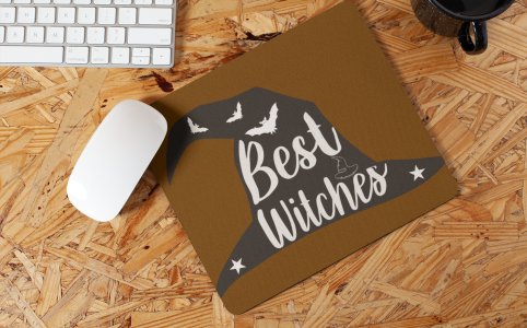 Best Witches White Text In Which's Hat - Halloween Theme Mousepad