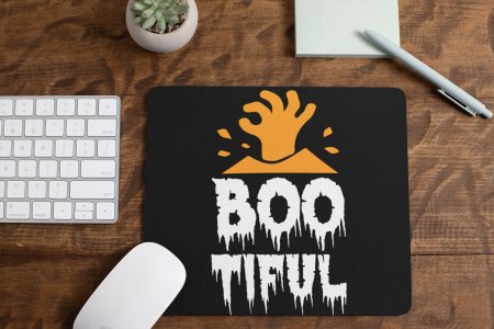 Boo Tiful White Text -Halloween Theme Mousepad