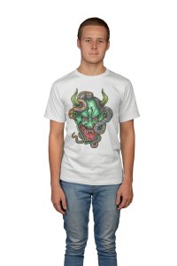 Green demon Illustration art -round crew neck cotton tshirts for men