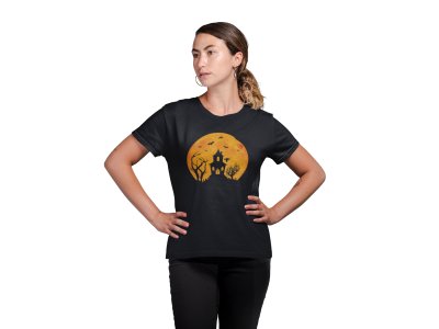 Haunted house, 2 Trees - Printed Tees for Women's -designed for Halloween