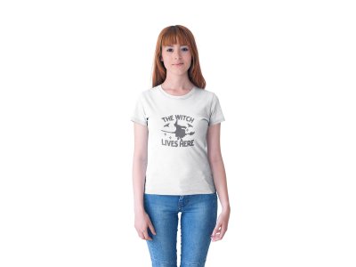 The Witch Lives here - Printed Tees for Women's -designed for Halloween