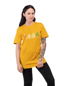 Yoga Text In Orang White And Green-Yellow-Clothes for Yoga Lovers- Red - Suitable For Regular Yoga Going People - Foremost Gifting Material for Your Friends