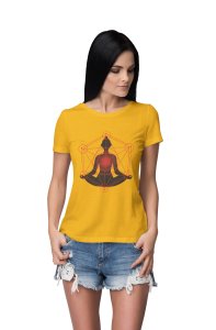 Lady Doing Yoga (BG Black)-Yellow-Clothes for Yoga Lovers- Red - Suitable For Regular Yoga Going People - Foremost Gifting Material for Your Friends