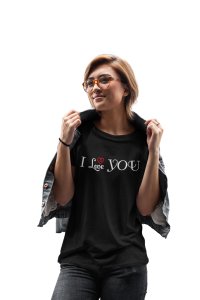 I Love You (BG white) Girls Black-Printed T-Shirts