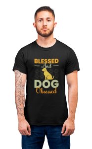 Blessed and dog obsessed - printed stylish Black cotton tshirt- tshirts for men
