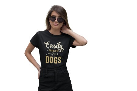 Easily distracted by dogs - Black-printed cotton t-shirt - comfortable, stylish