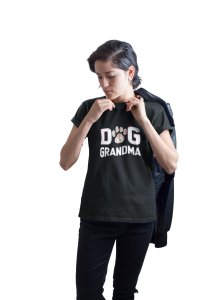 Dog grandma -Dogs Paw-Black-printed cotton t-shirt - comfortable, stylish