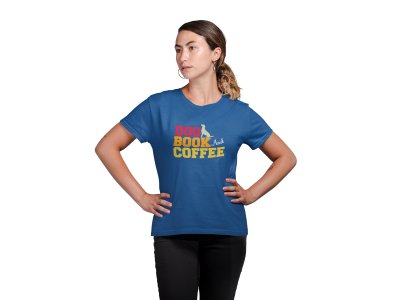 Dog book and coffee - Blue-printed cotton t-shirt - comfortable, stylish
